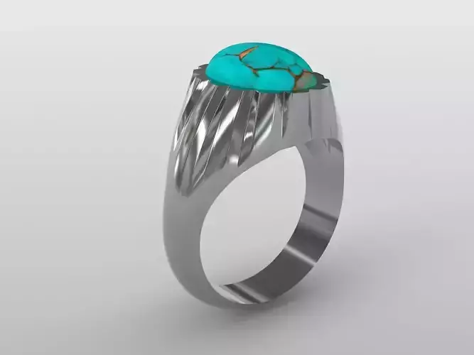 gold silver gents cabochon opal turquoise ring US size 8