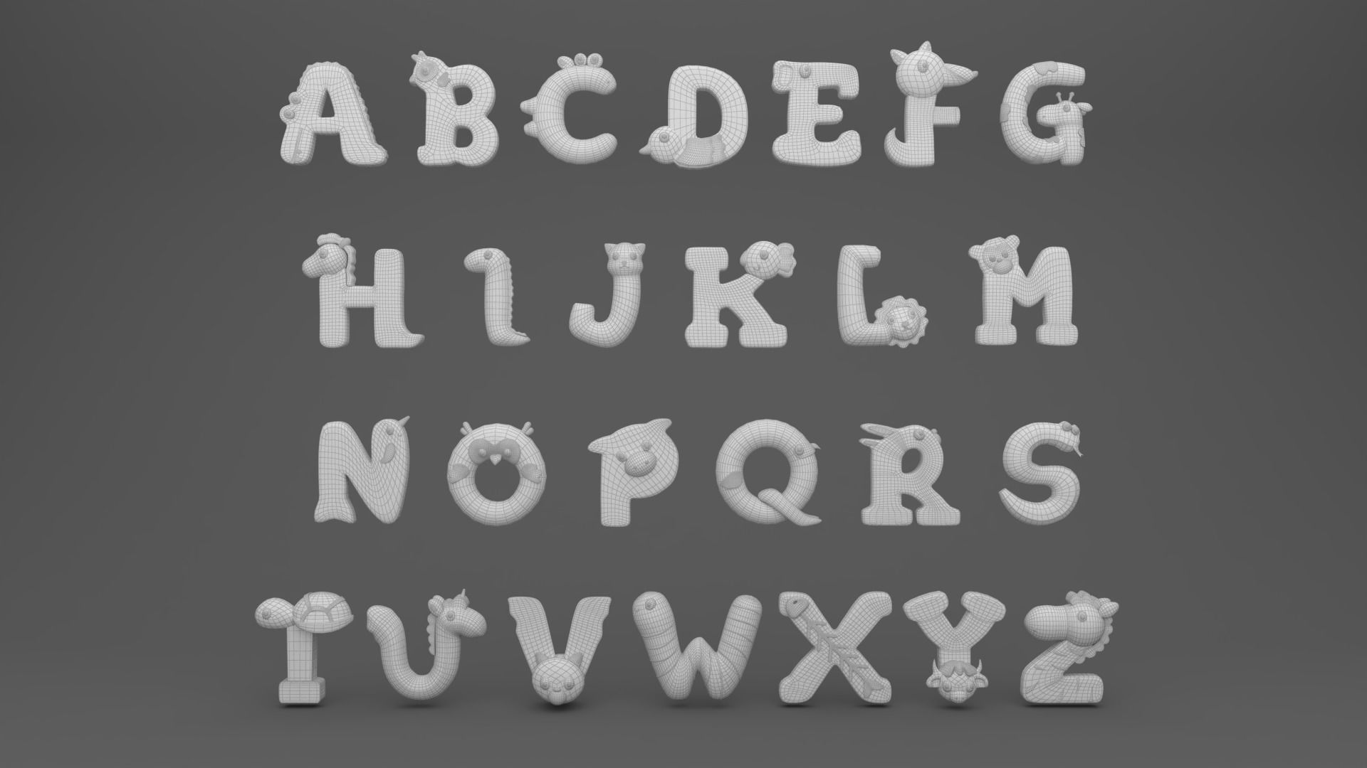 Cartoon Animal Alphabet v005 3D model_14
