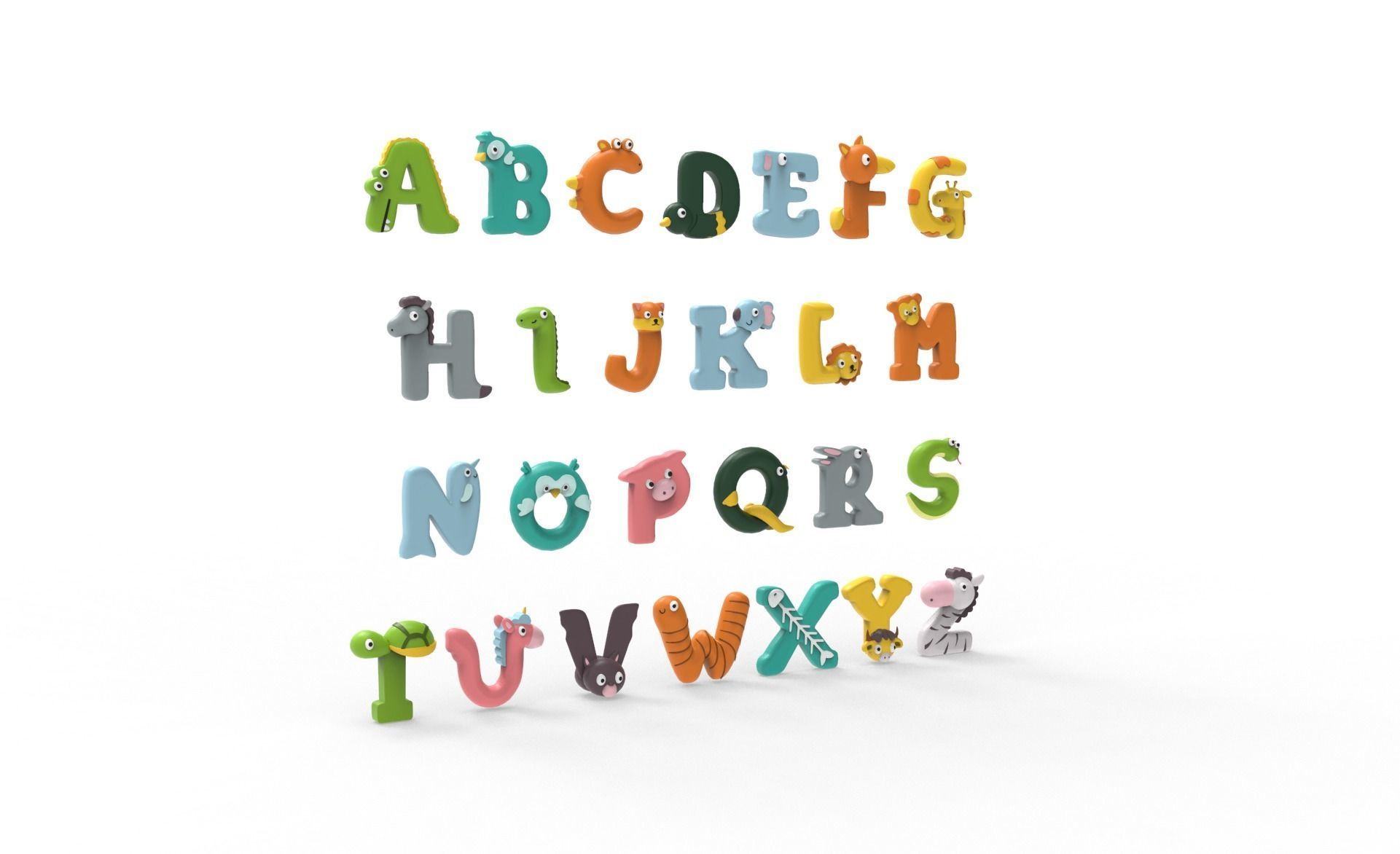 Cartoon Animal Alphabet v005 3D model_13