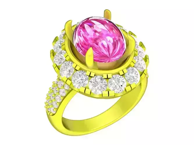 A7730 Oval Ruby Diamond Halo Women Ring