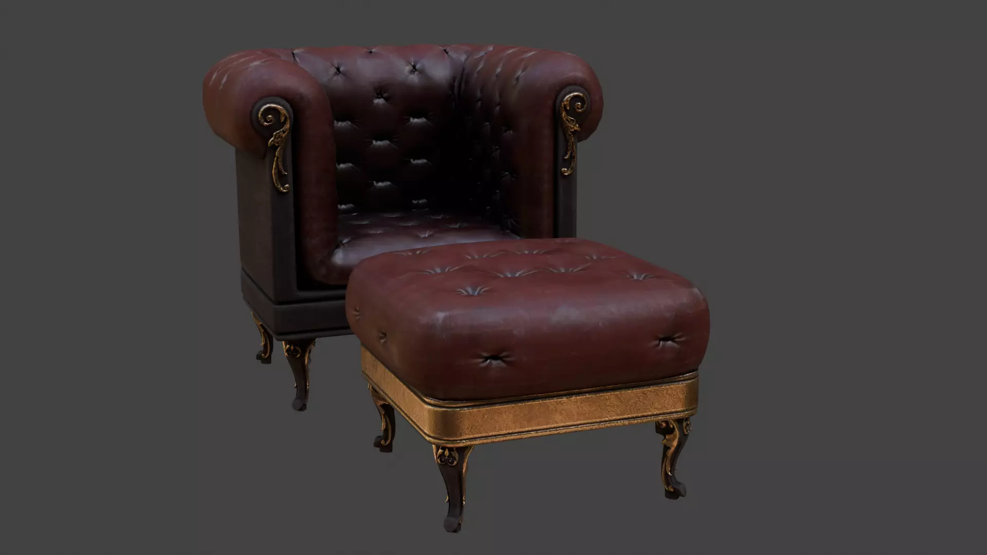 Sofa Armchair Couch  small and foot rest Vintage Low-poly 3D model_0