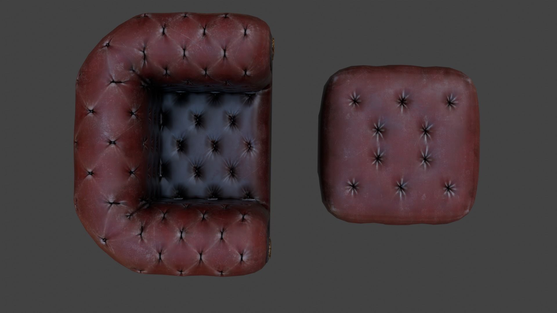 Sofa Armchair Couch  small and foot rest Vintage Low-poly 3D model_5
