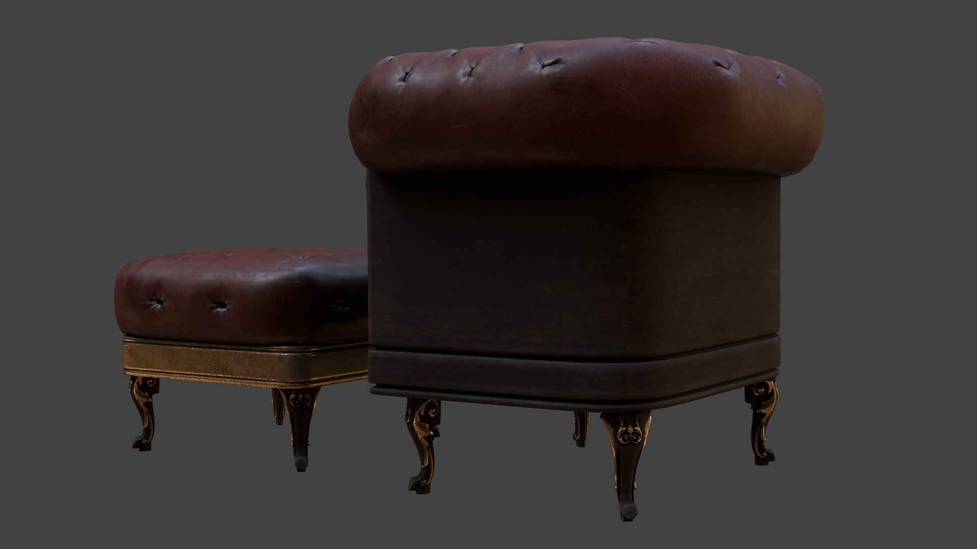 Sofa Armchair Couch  small and foot rest Vintage Low-poly 3D model_3