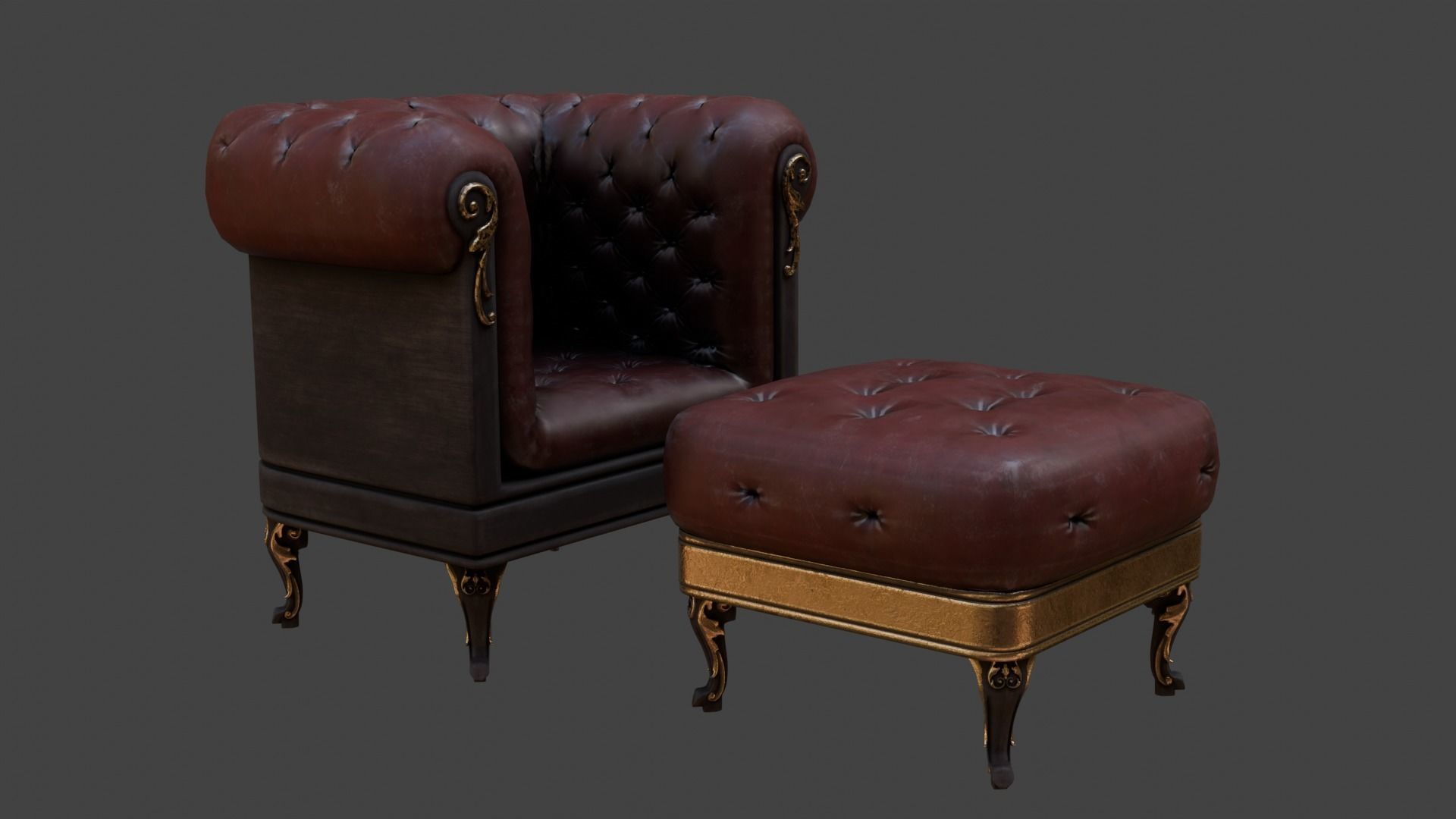 Sofa Armchair Couch  small and foot rest Vintage Low-poly 3D model_8