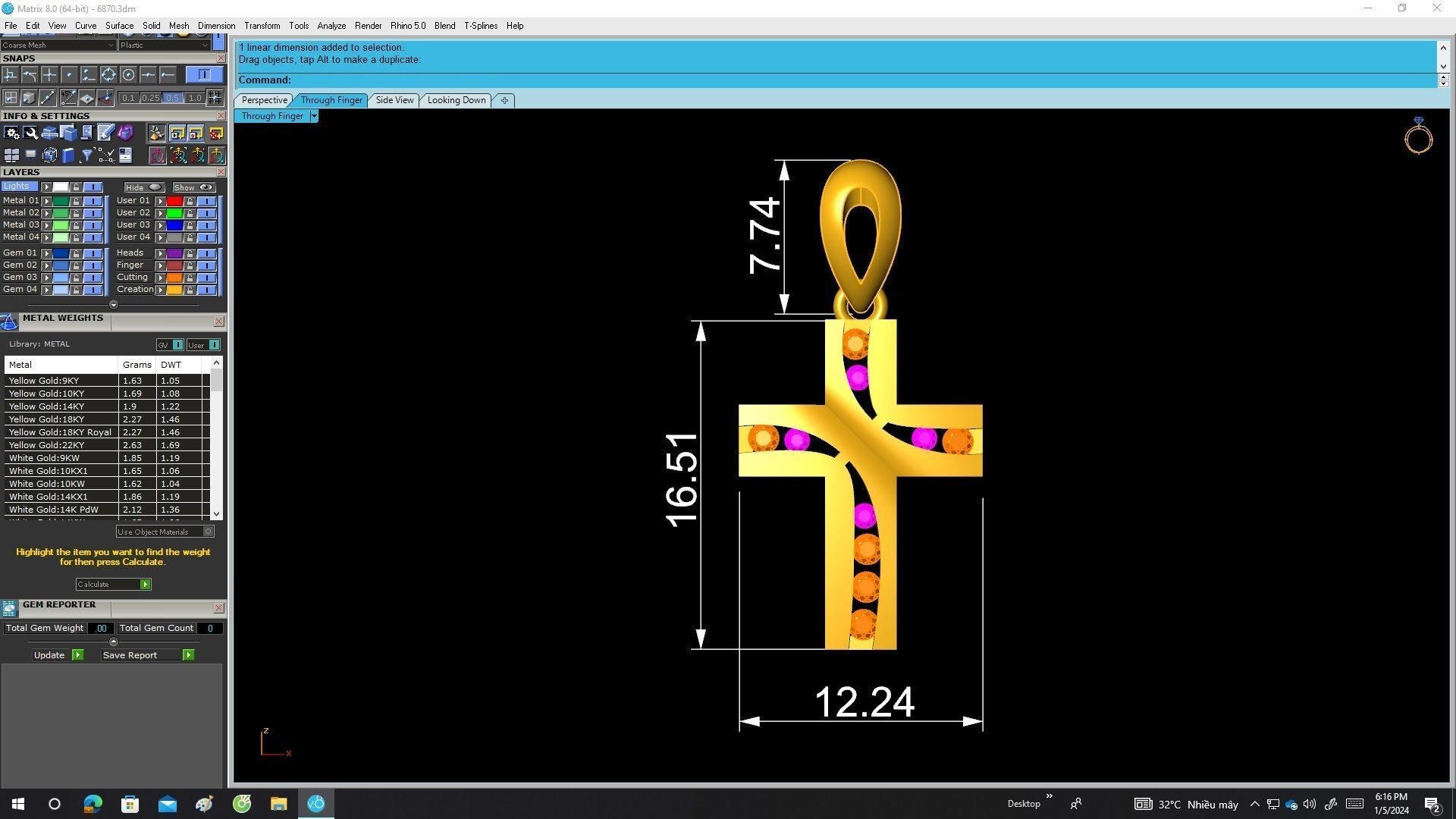 A6870 Diamond Cross Pendant 3D print model_6