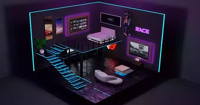 3D Neon Gaming Room  