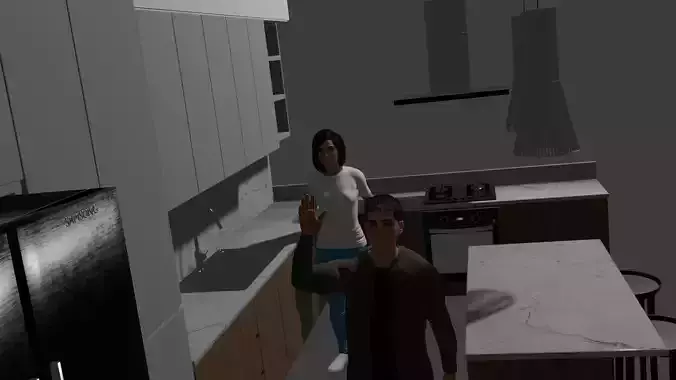 kitcehn with charcters for visual novel game series 3D model