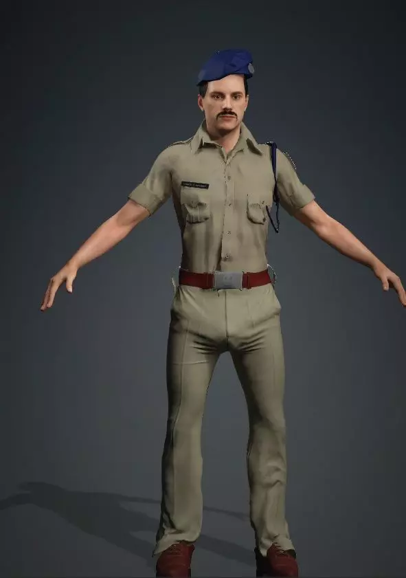 Indian Police Man Soldier Model Low-poly 3D model_0