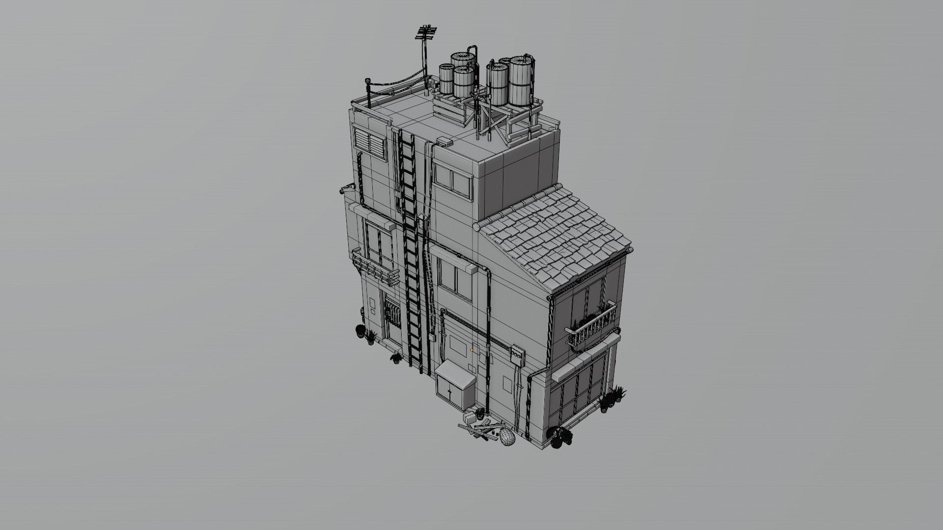 ASIAN URBAN BUILDING HONGKONG 03 Low-poly 3D model_22