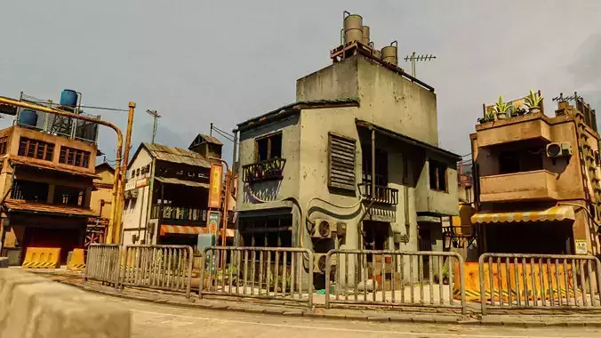 ASIAN URBAN BUILDING HONGKONG 03 Low-poly 3D model