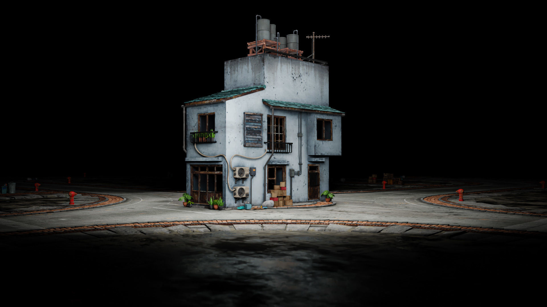 ASIAN URBAN BUILDING HONGKONG 03 Low-poly 3D model_4