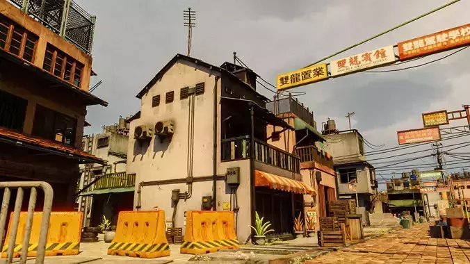ASIAN URBAN BUILDING HONGKONG 04 Low-poly 3D model