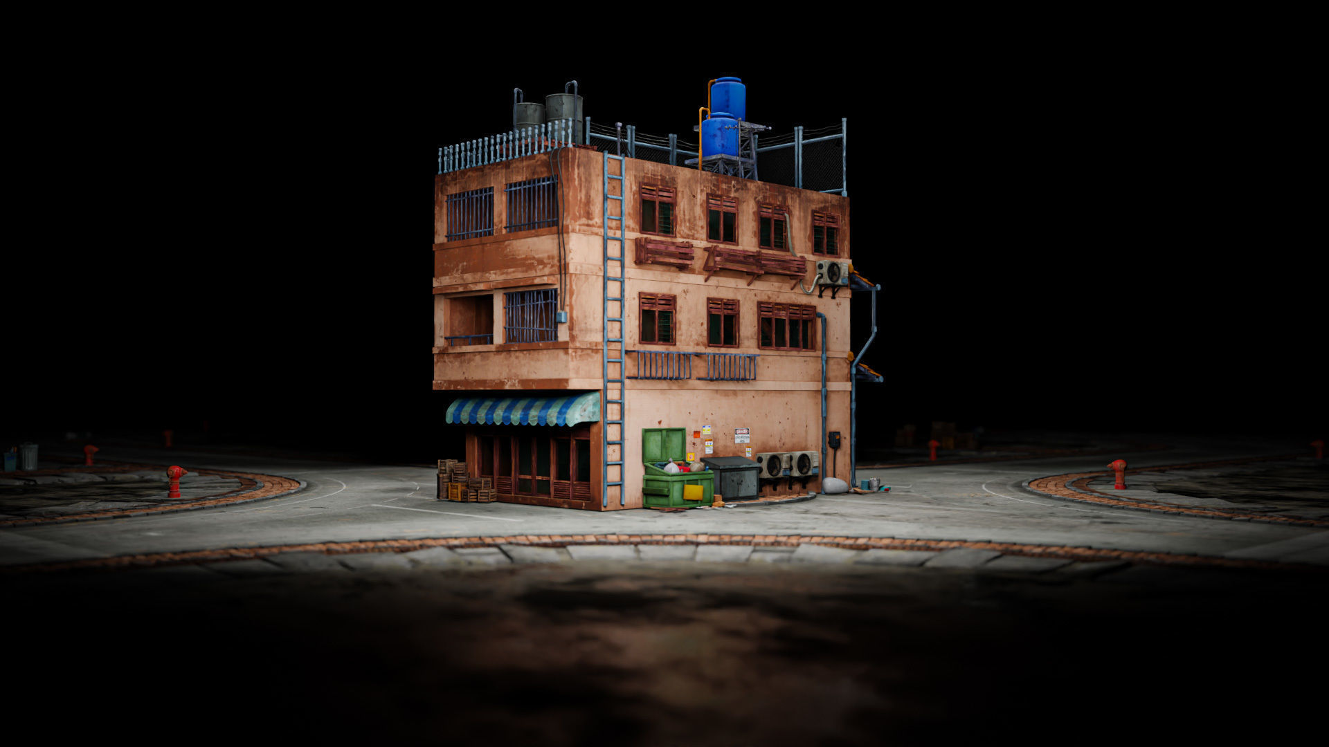 ASIAN URBAN BUILDING HONGKONG 06 Low-poly 3D model_4