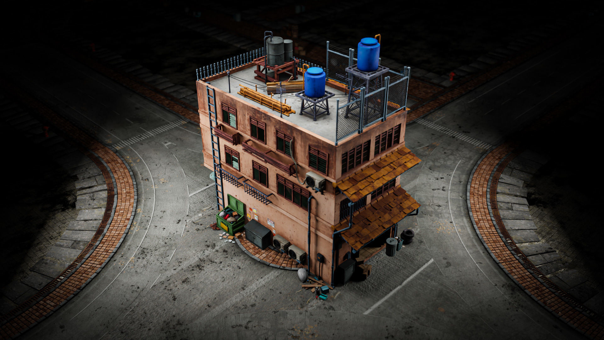 ASIAN URBAN BUILDING HONGKONG 06 Low-poly 3D model_12