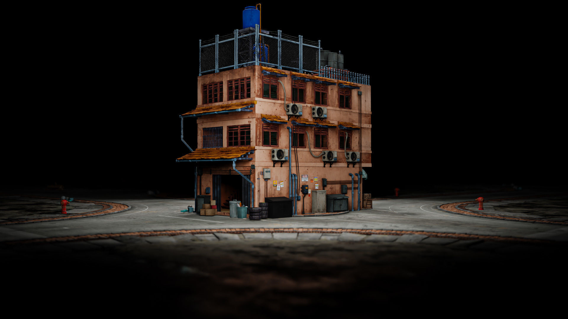 ASIAN URBAN BUILDING HONGKONG 06 Low-poly 3D model_8