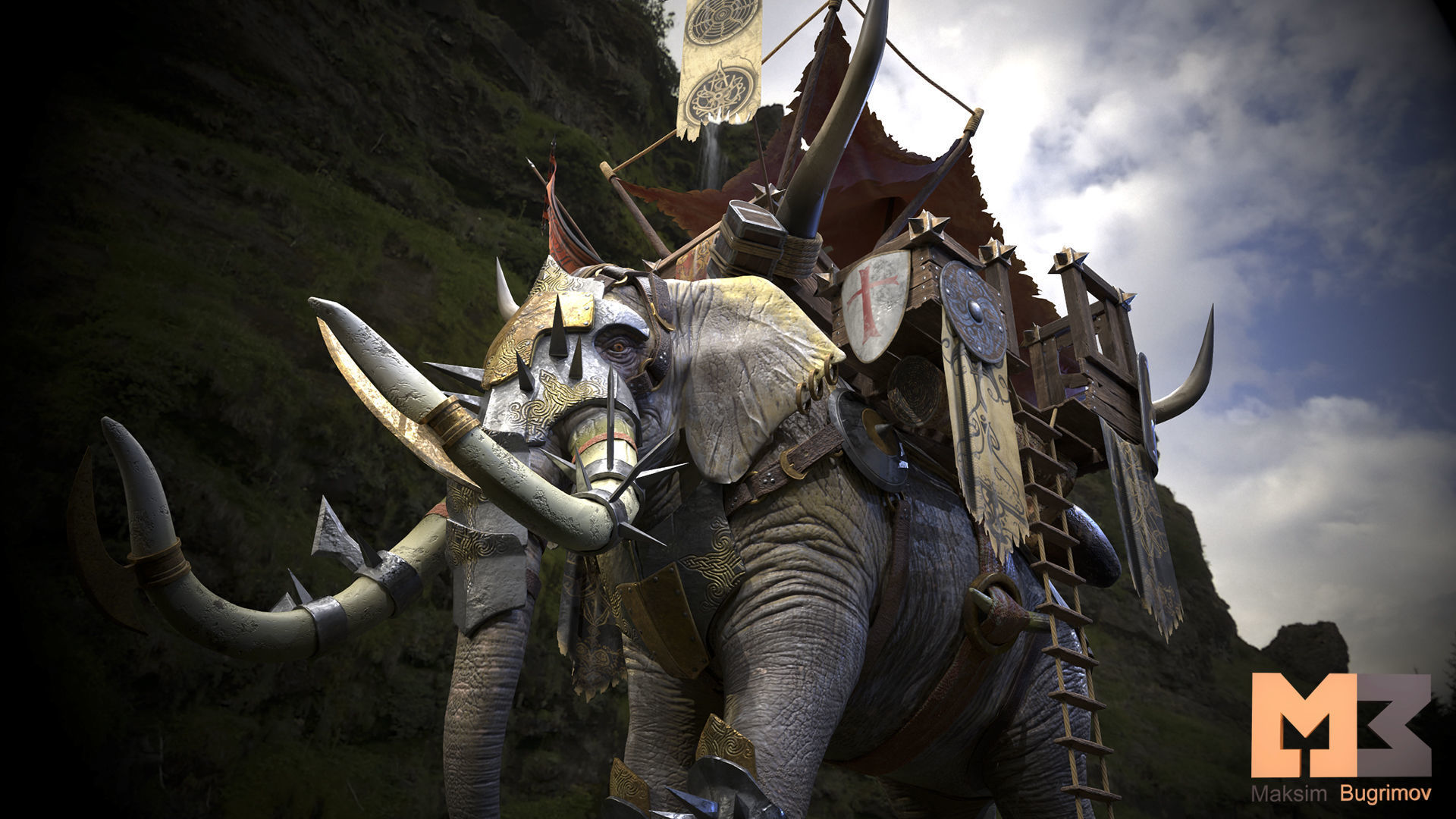 Fantasy Elephant Low-poly 3D model_12