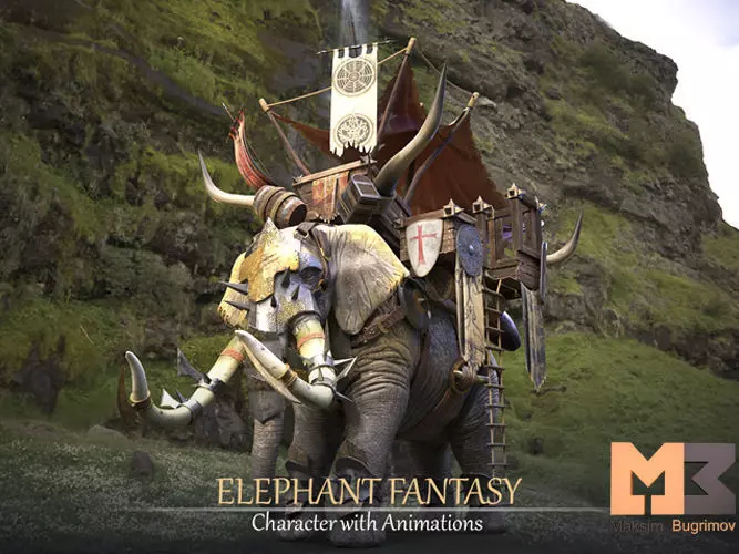 Fantasy Elephant Low-poly 3D model_0
