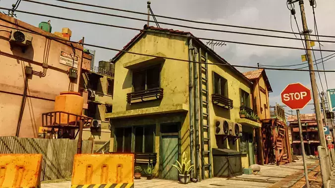 ASIAN URBAN BUILDING HONGKONG 07 Low-poly 3D model