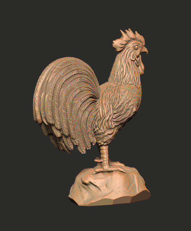 Rooster 2 Statue for 3d Printing 3D print model_2