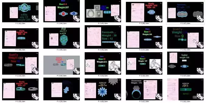 ring 20 pieces model rihone drawing 3 d rings