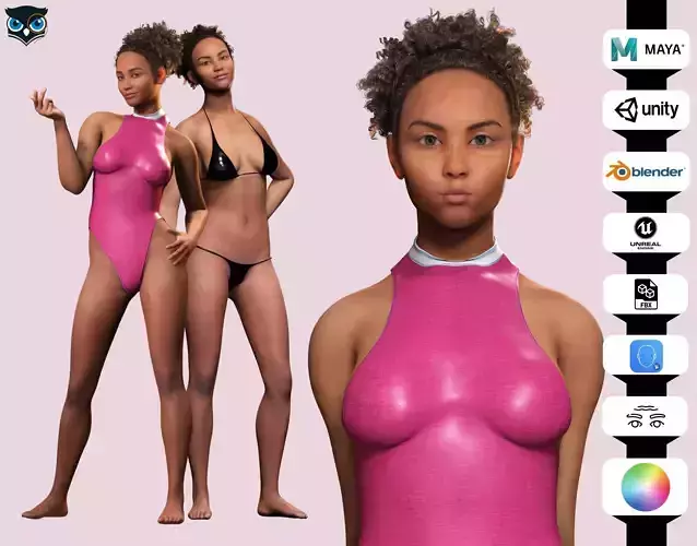 Kali - Pink Bikini Splash Low-poly 3D model