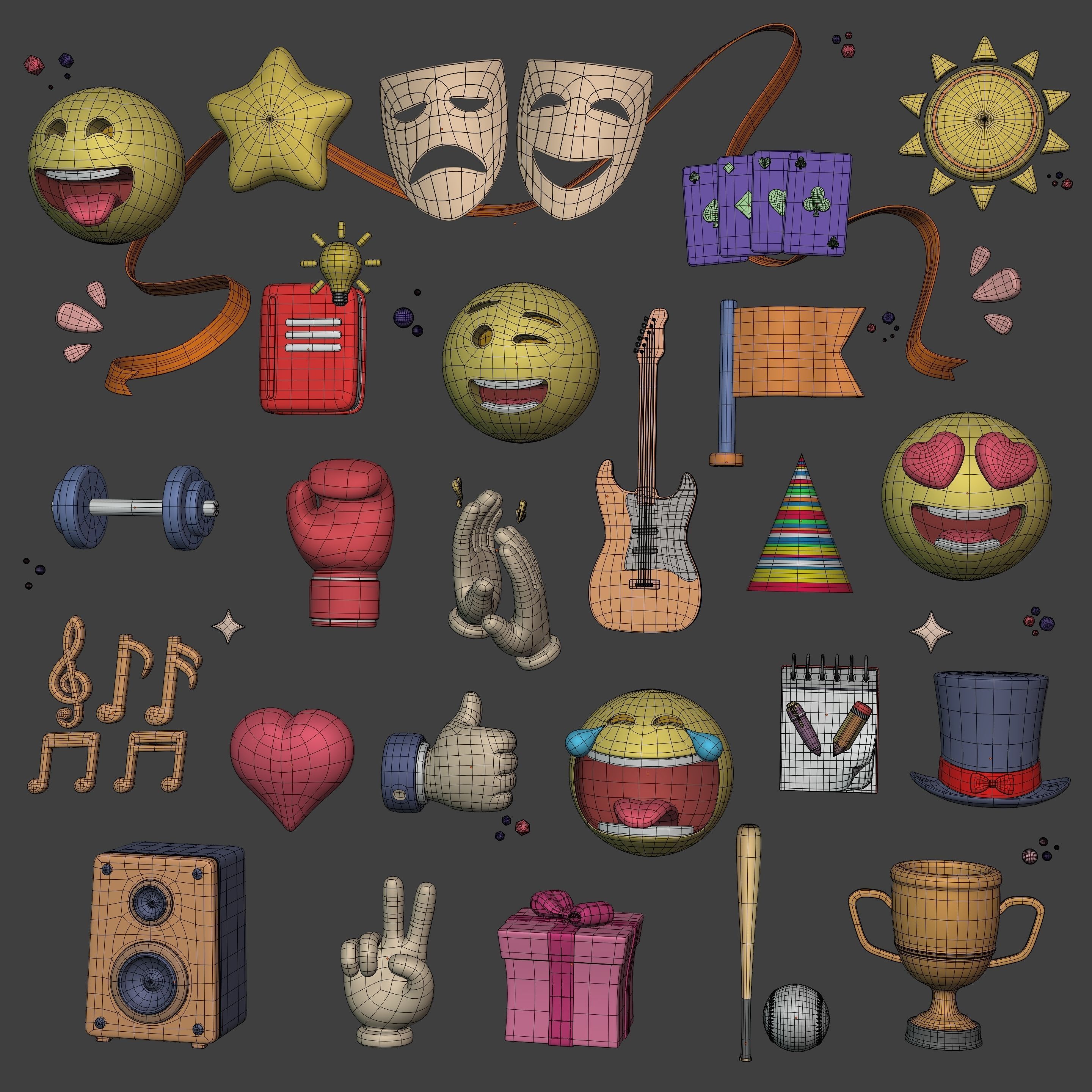 Cartoon Icons Pack - Hand - Smartphone - Smiley Emoji - Game Low-poly 3D model_3
