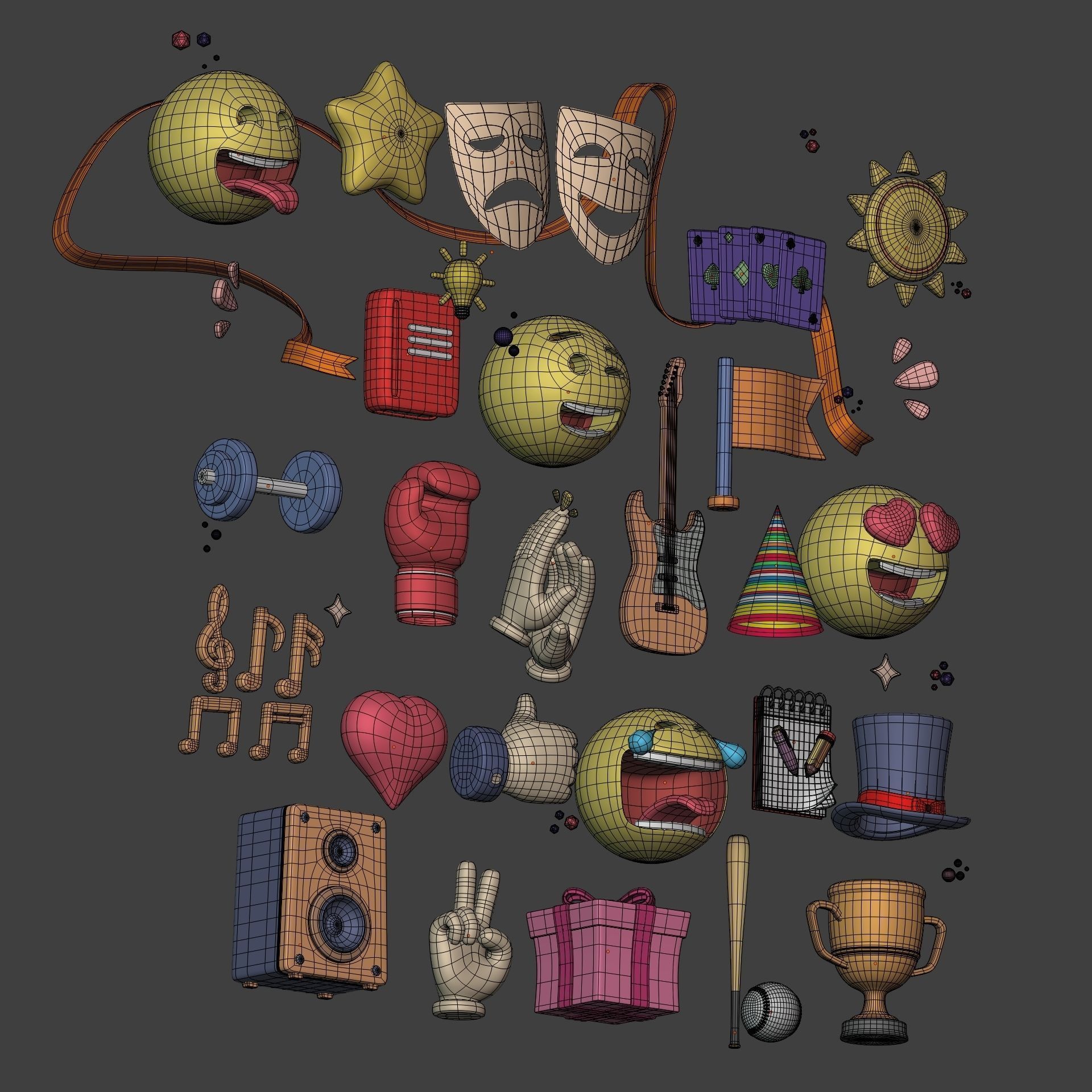 Cartoon Icons Pack - Hand - Smartphone - Smiley Emoji - Game Low-poly 3D model_7