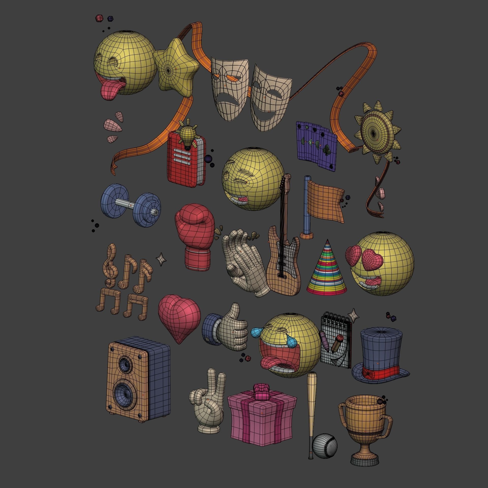 Cartoon Icons Pack - Hand - Smartphone - Smiley Emoji - Game Low-poly 3D model_5