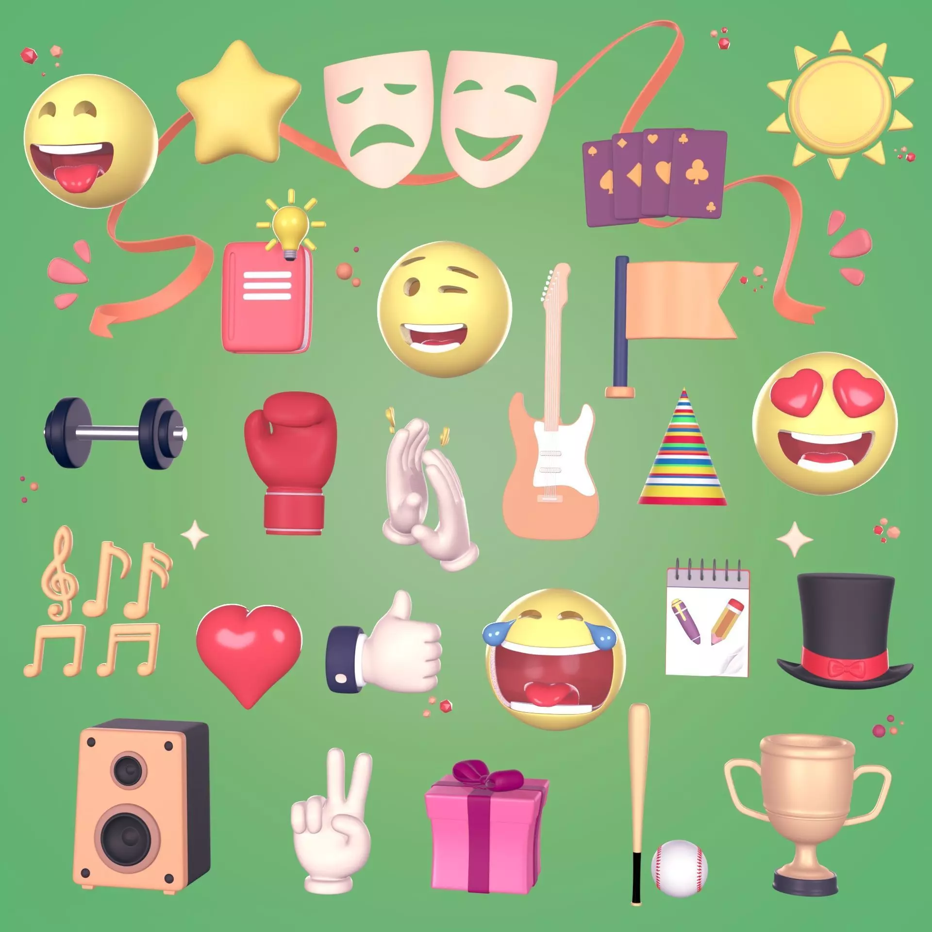 Cartoon Icons Pack - Hand - Smartphone - Smiley Emoji - Game Low-poly 3D model_0