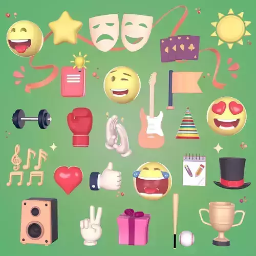Cartoon Icons Pack - Hand - Smartphone - Smiley Emoji - Game Low-poly 3D model
