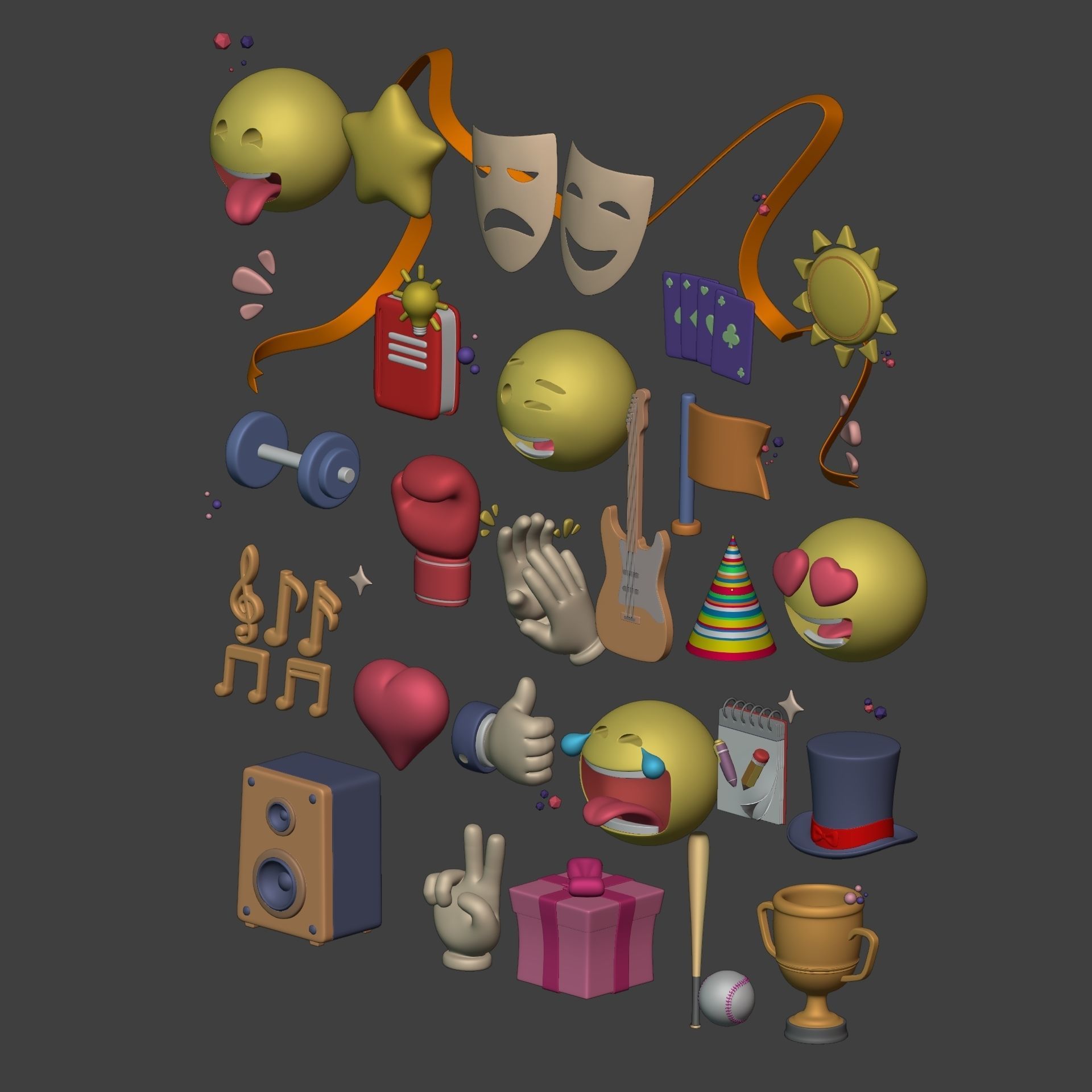 Cartoon Icons Pack - Hand - Smartphone - Smiley Emoji - Game Low-poly 3D model_4