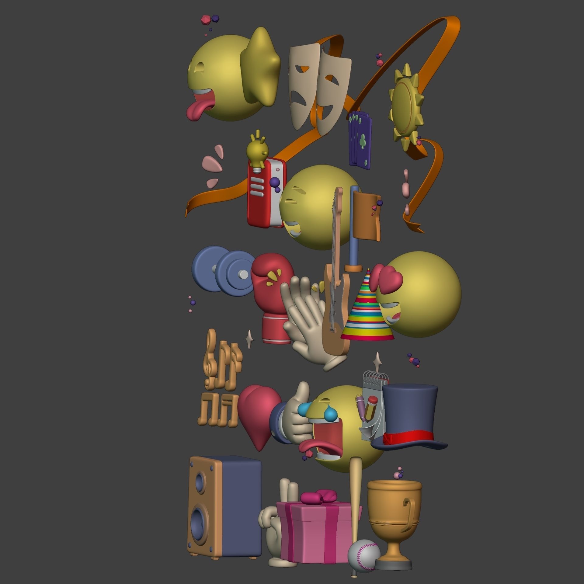 Cartoon Icons Pack - Hand - Smartphone - Smiley Emoji - Game Low-poly 3D model_8