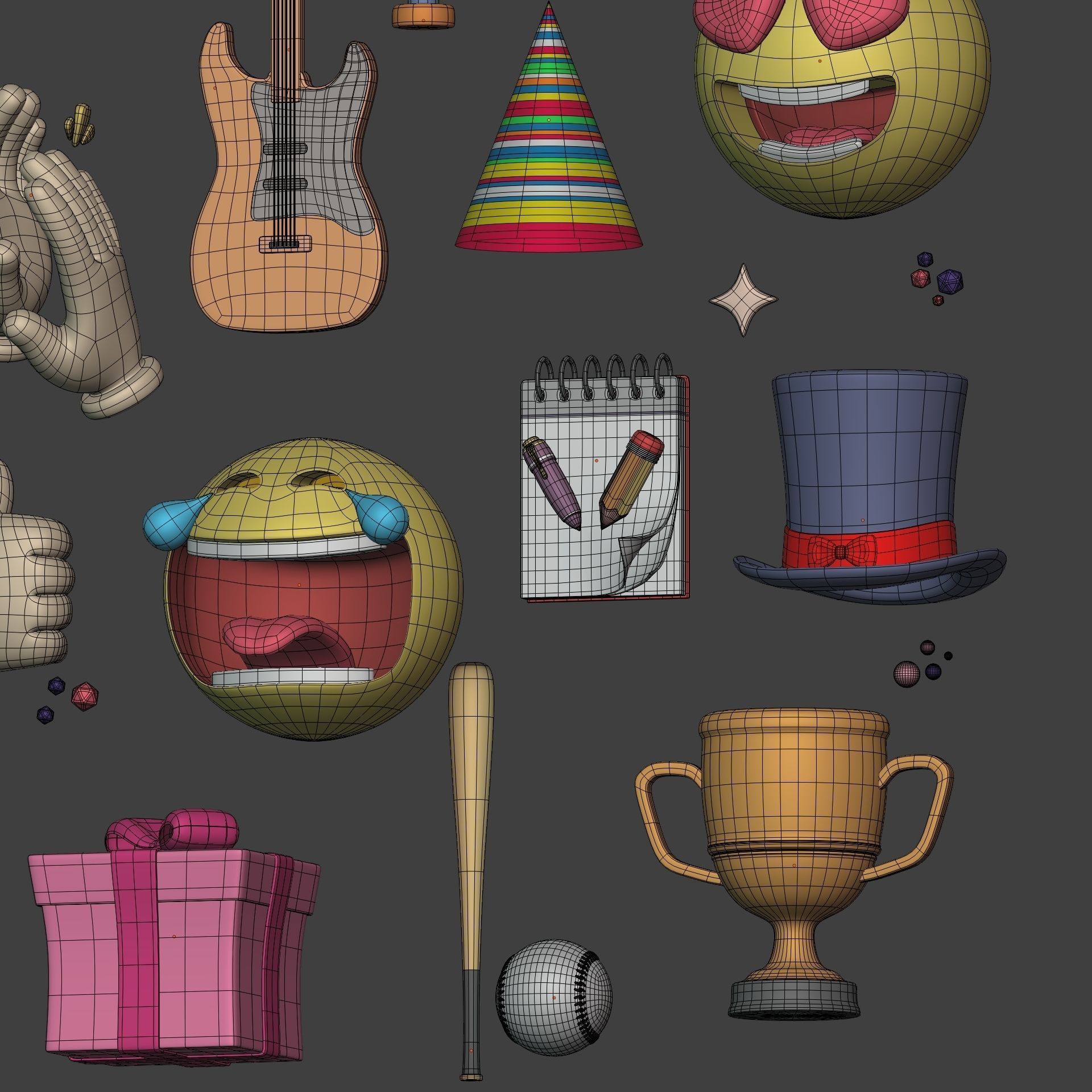 Cartoon Icons Pack - Hand - Smartphone - Smiley Emoji - Game Low-poly 3D model_15