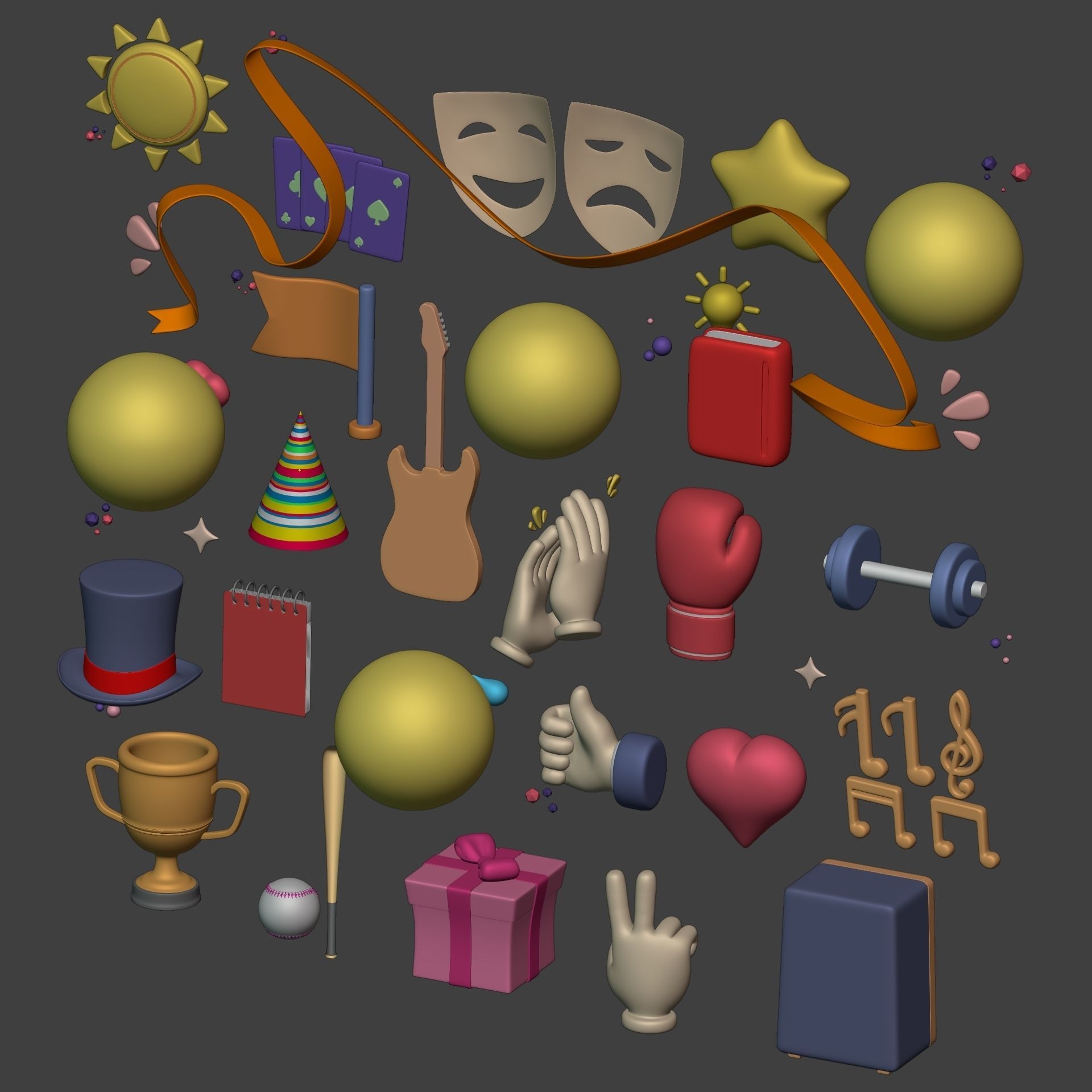 Cartoon Icons Pack - Hand - Smartphone - Smiley Emoji - Game Low-poly 3D model_10