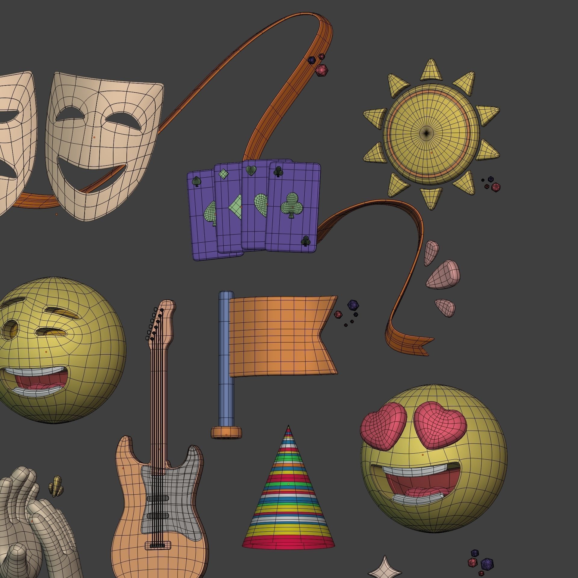 Cartoon Icons Pack - Hand - Smartphone - Smiley Emoji - Game Low-poly 3D model_13