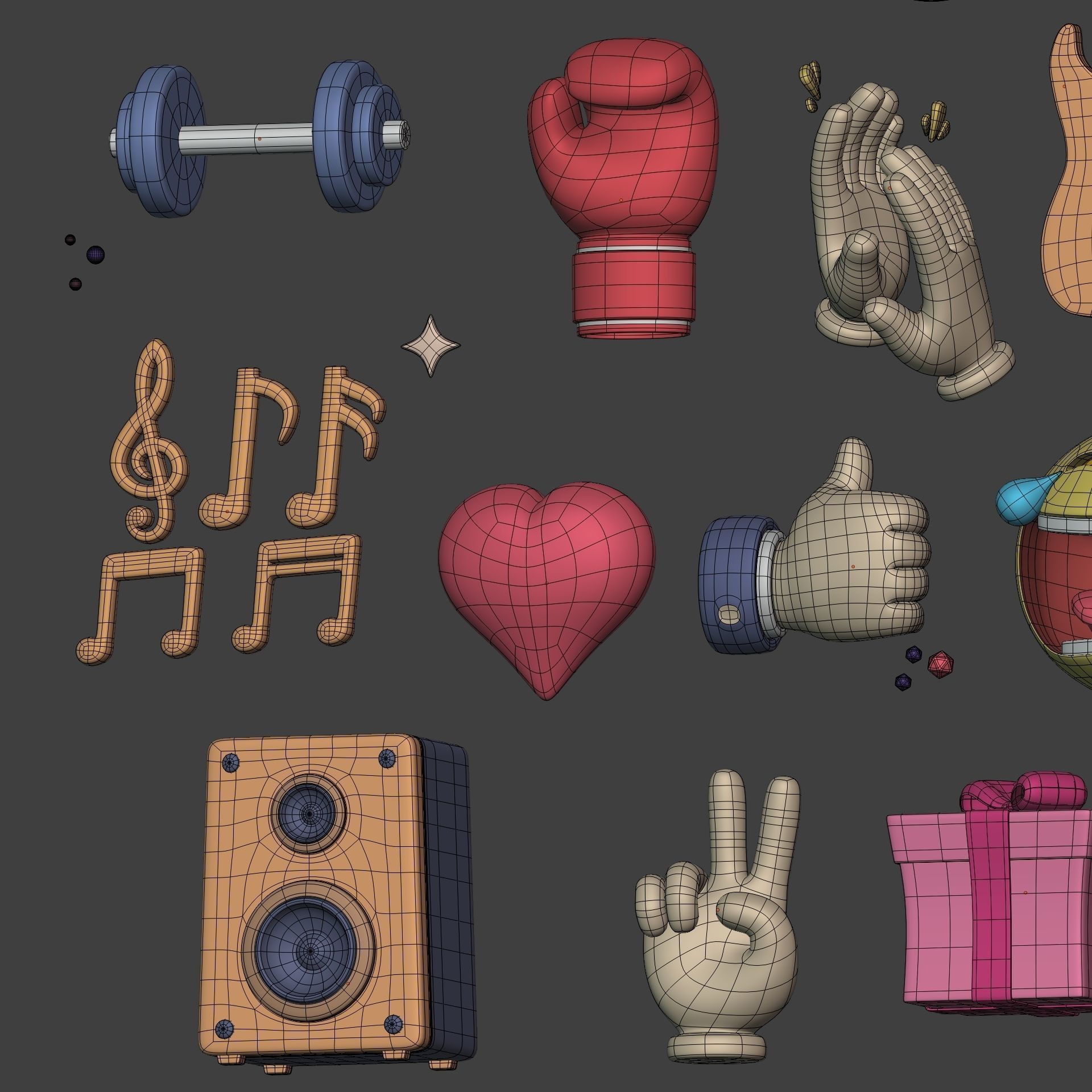 Cartoon Icons Pack - Hand - Smartphone - Smiley Emoji - Game Low-poly 3D model_14