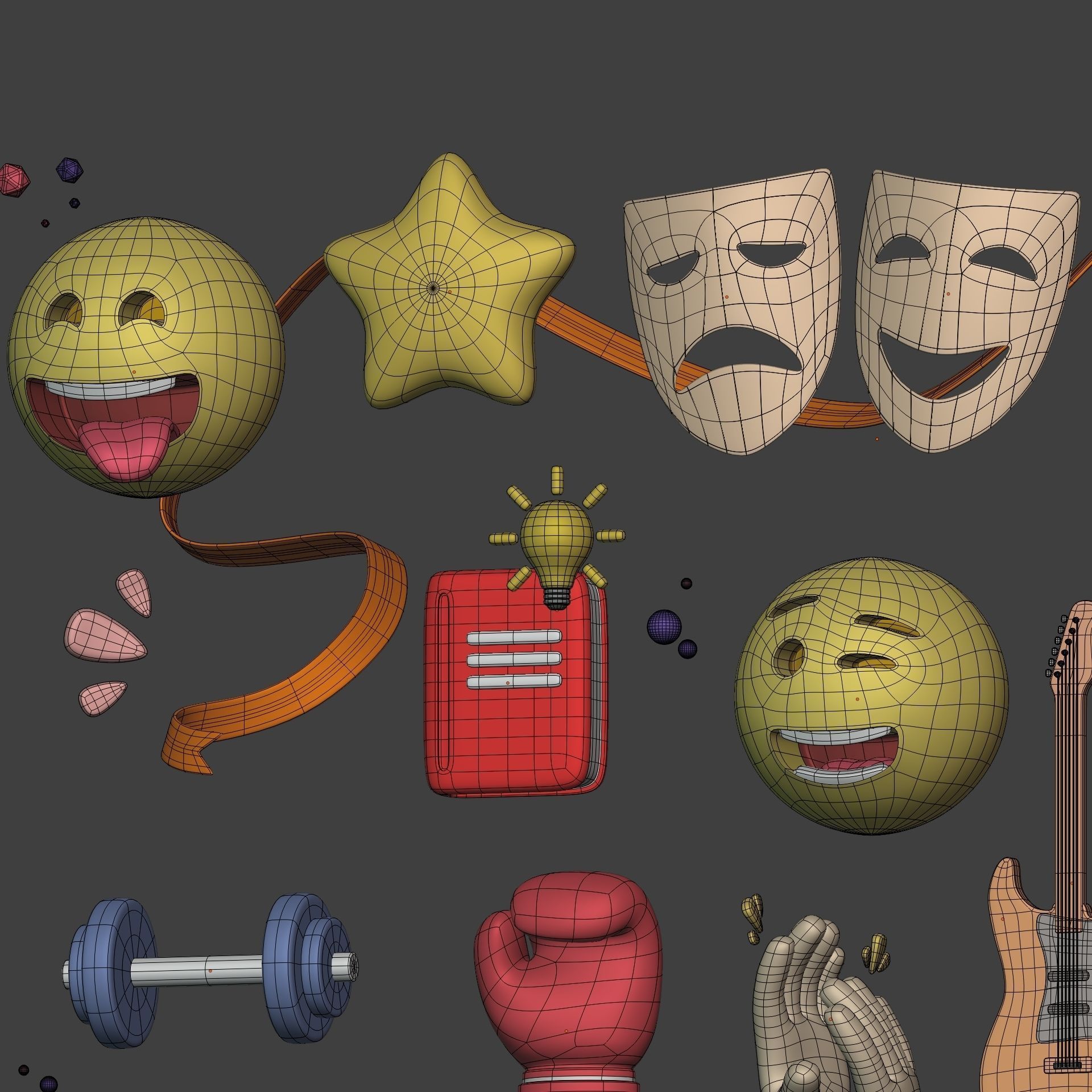 Cartoon Icons Pack - Hand - Smartphone - Smiley Emoji - Game Low-poly 3D model_12