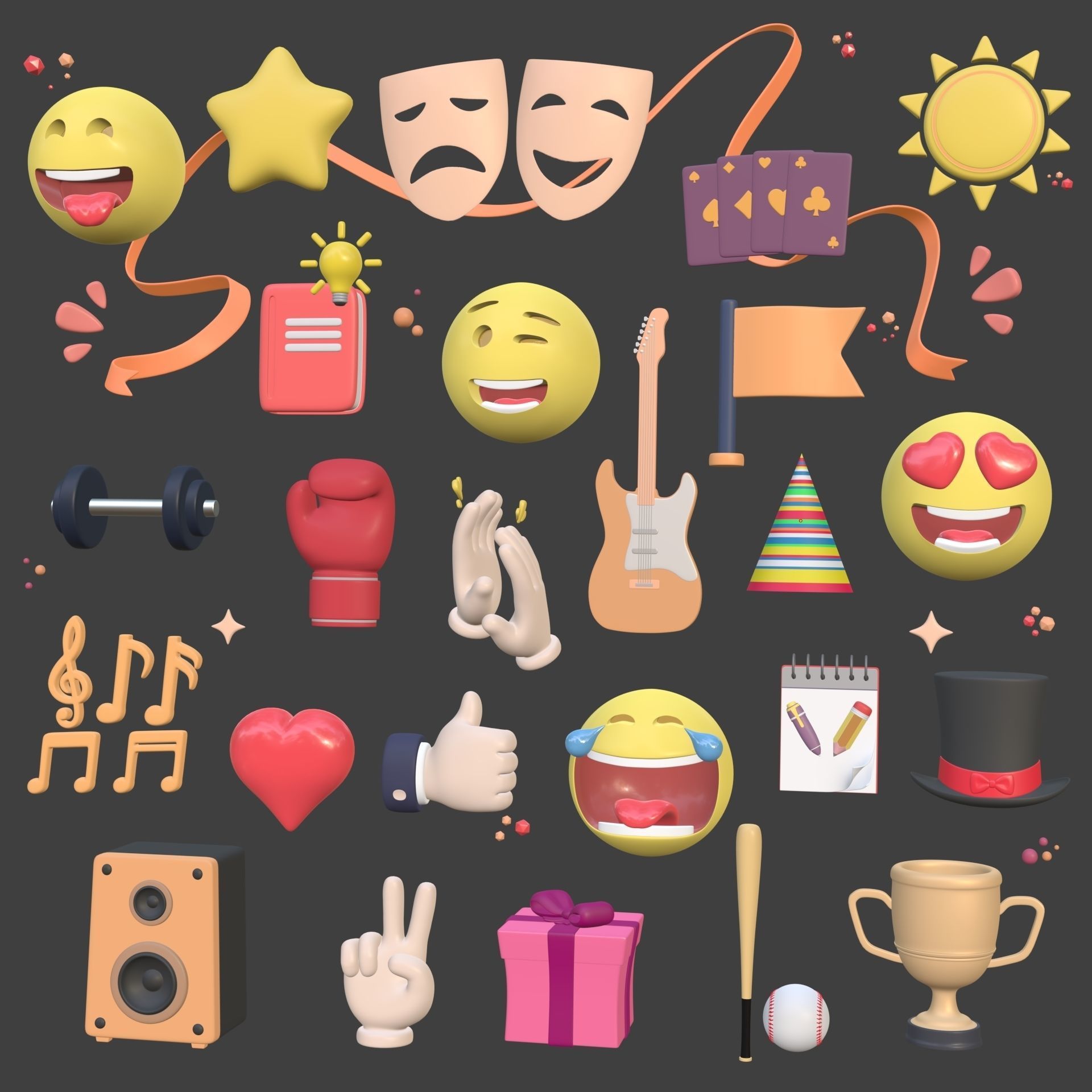 Cartoon Icons Pack - Hand - Smartphone - Smiley Emoji - Game Low-poly 3D model_2
