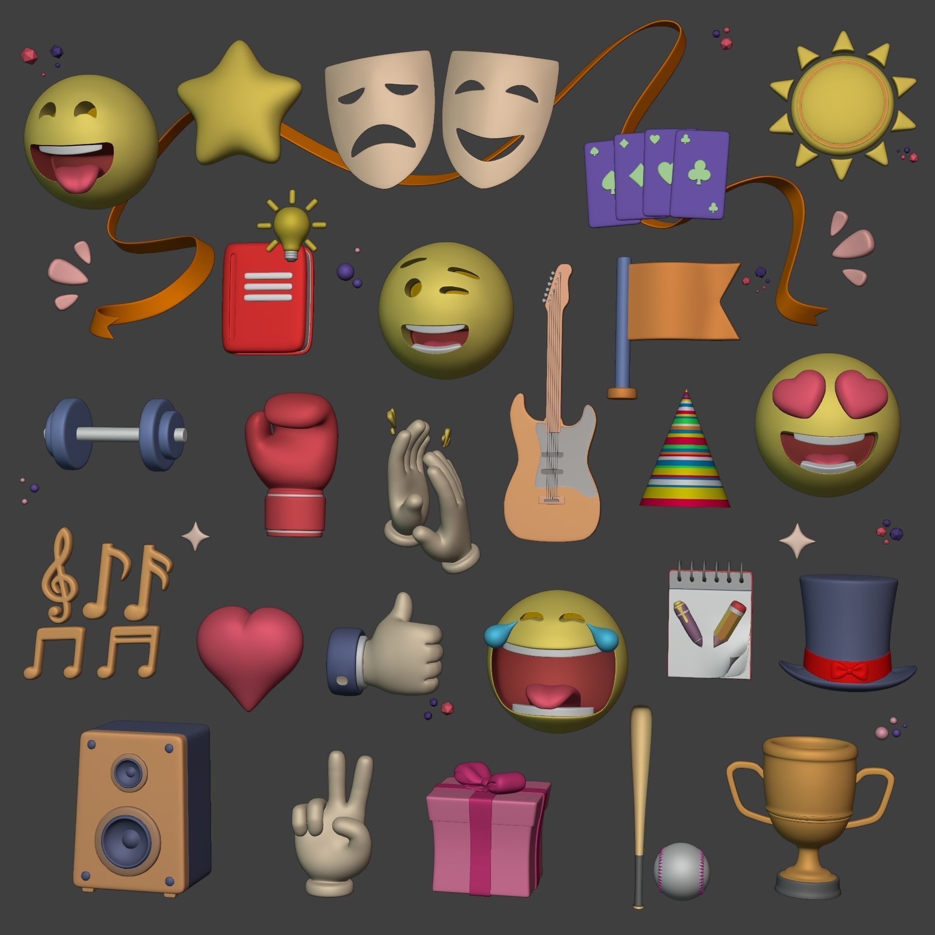Cartoon Icons Pack - Hand - Smartphone - Smiley Emoji - Game Low-poly 3D model_1