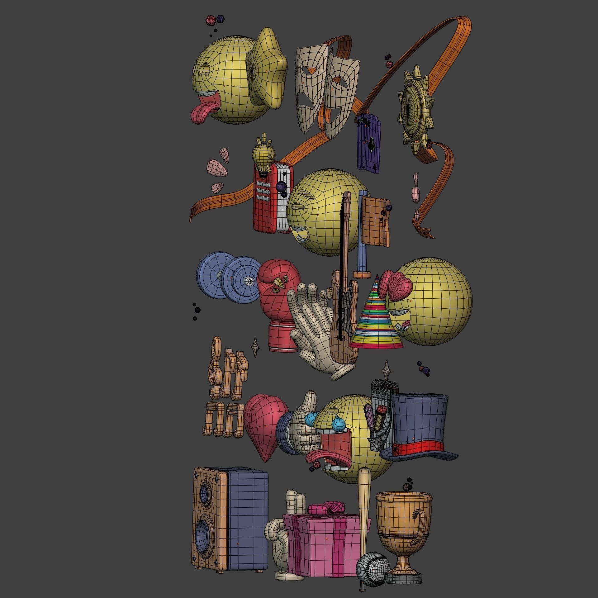 Cartoon Icons Pack - Hand - Smartphone - Smiley Emoji - Game Low-poly 3D model_9