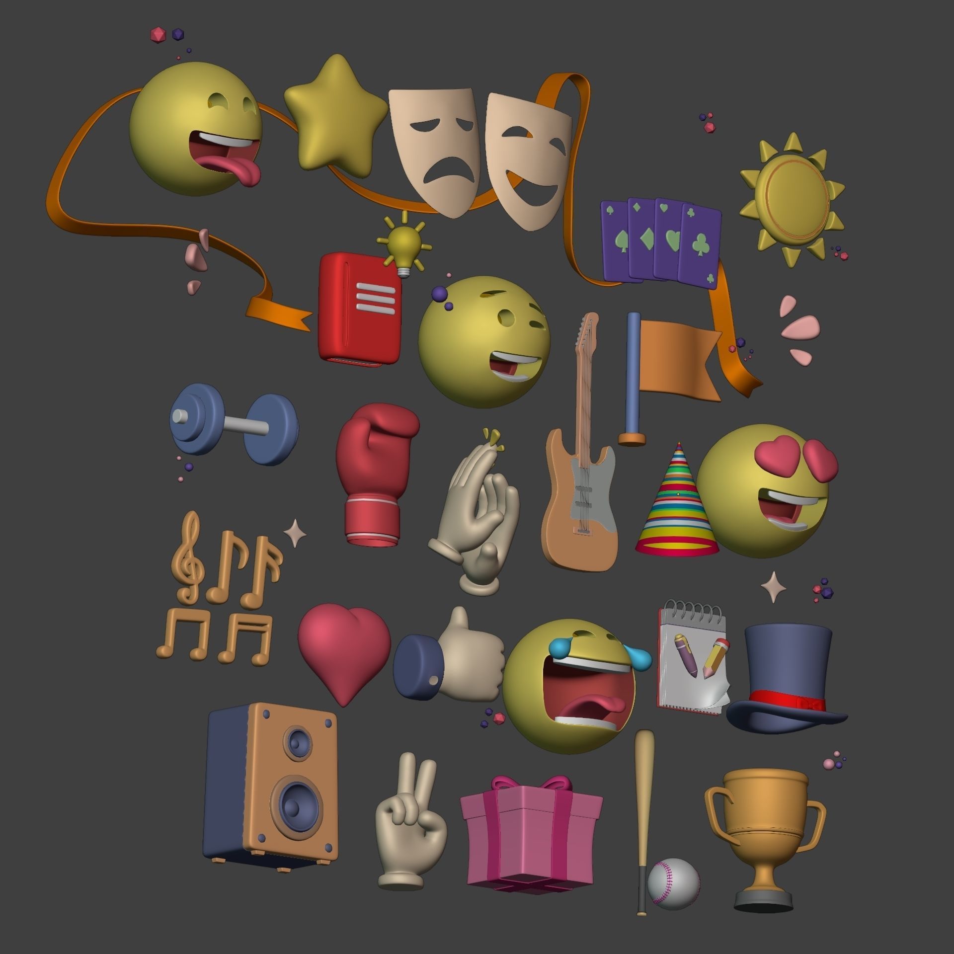 Cartoon Icons Pack - Hand - Smartphone - Smiley Emoji - Game Low-poly 3D model_6