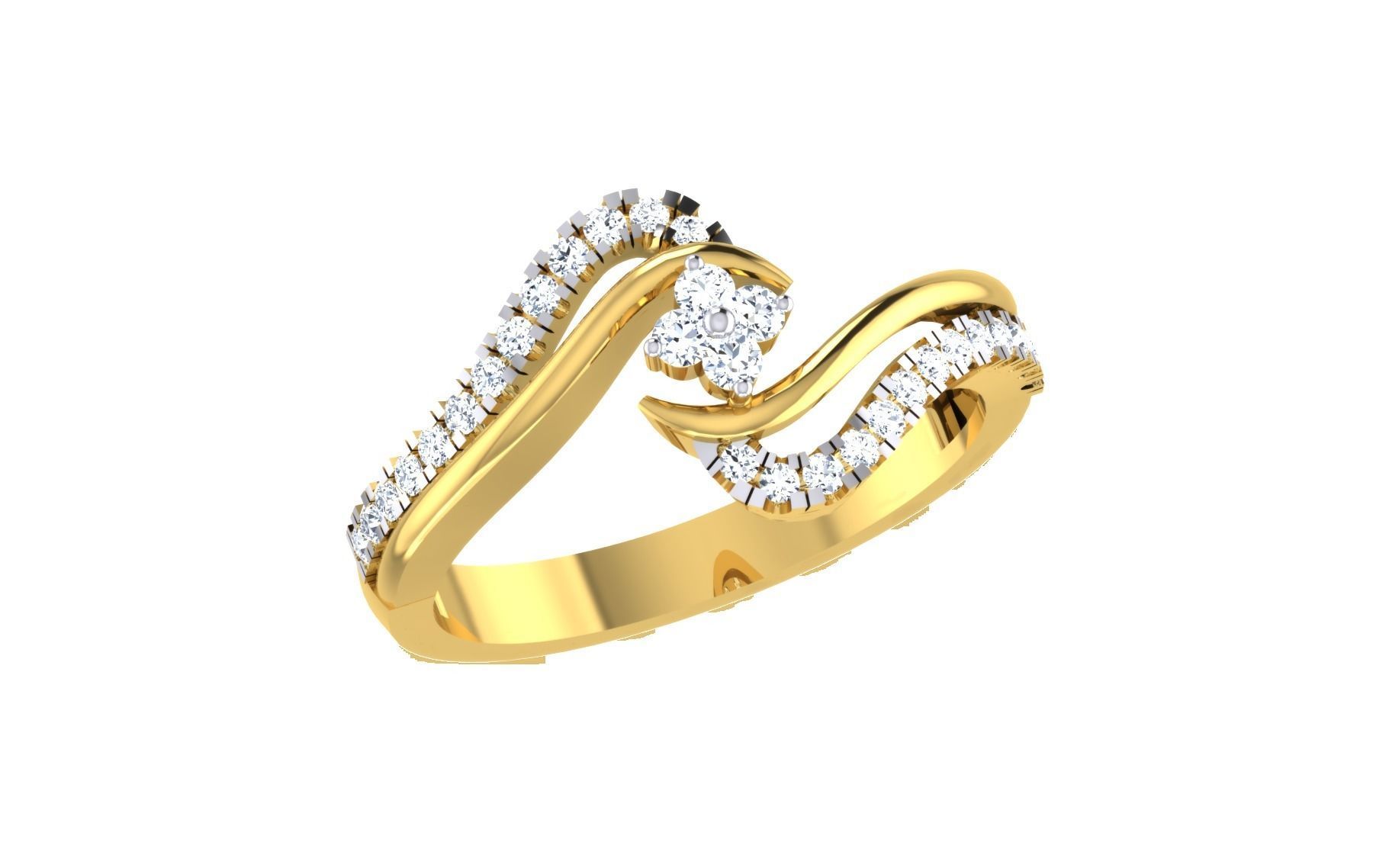 Light Weight Yellow Gold Diamond Ring -EZ R-161 3D print model_1