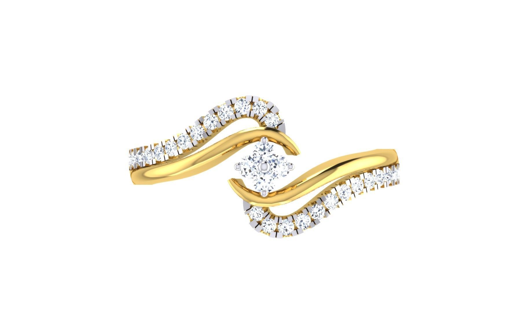 Light Weight Yellow Gold Diamond Ring -EZ R-161 3D print model_7