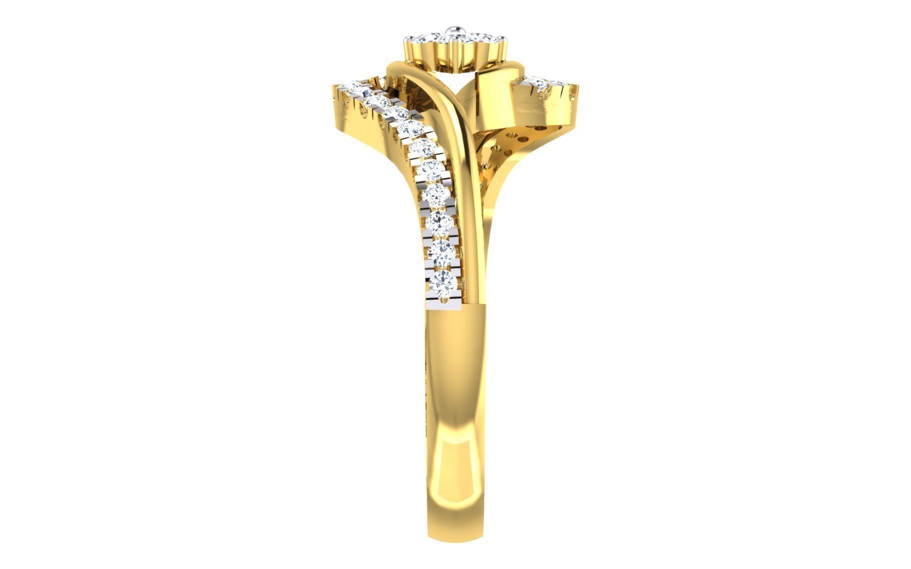 Light Weight Yellow Gold Diamond Ring -EZ R-161 3D print model_4