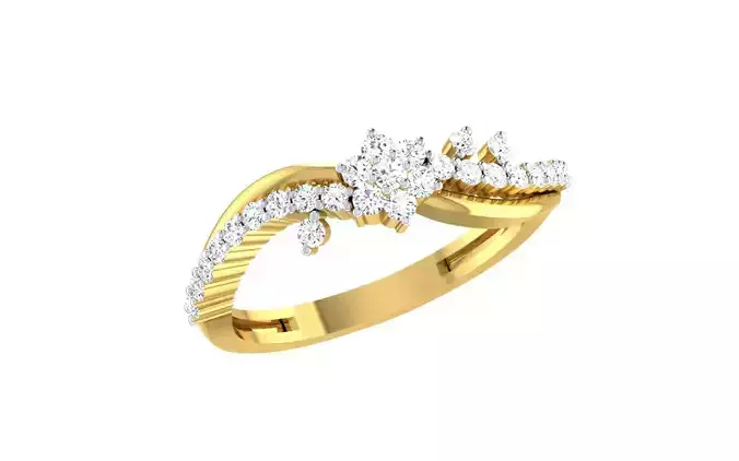 Light Weight Yellow Gold Diamond Ring  -EZ R-168