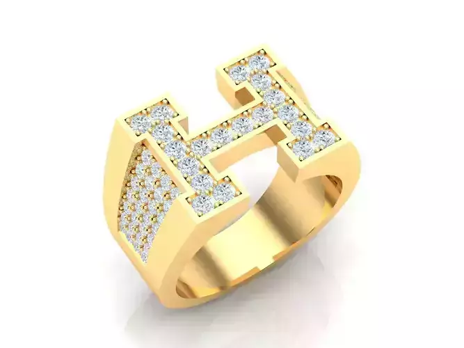 New H Fashion Gold Diamond Mens Ring 1MR92