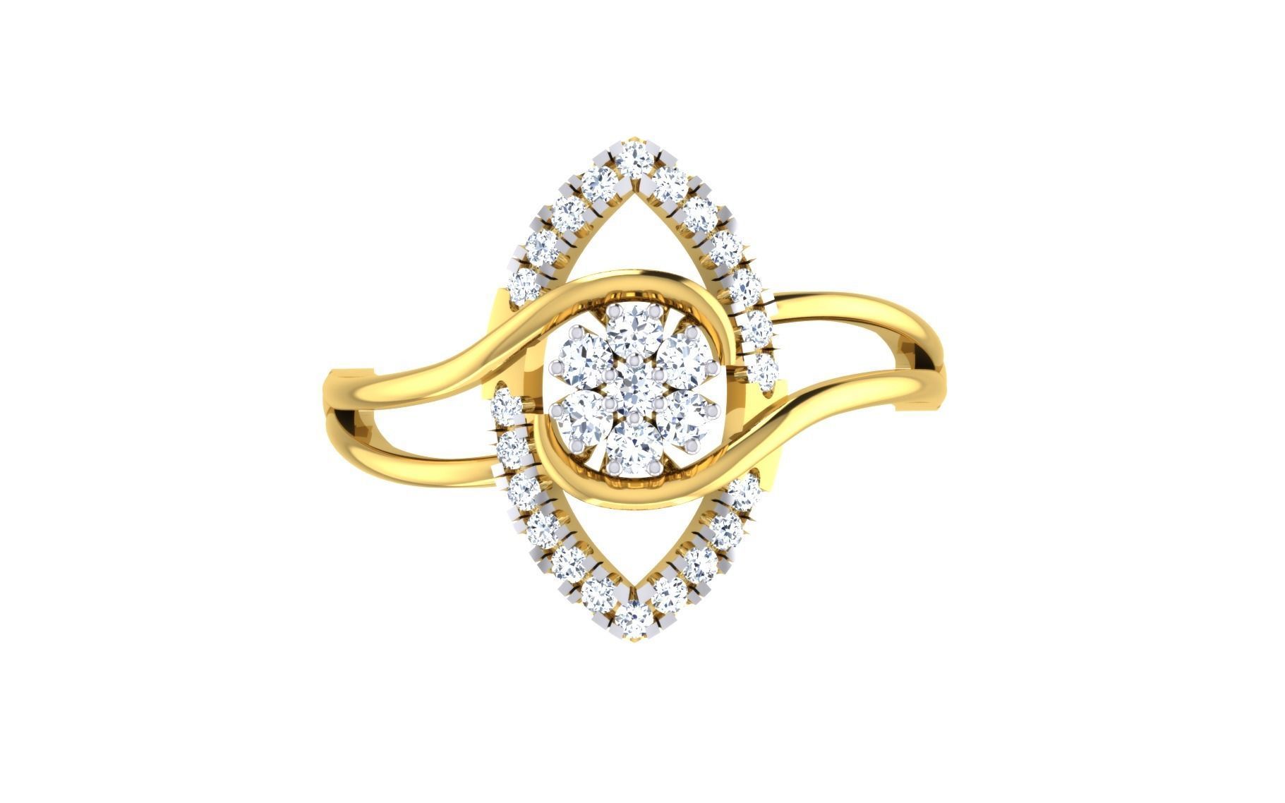 Light Weight Yellow Gold Diamond Ring -EZ R-172 3D print model_7