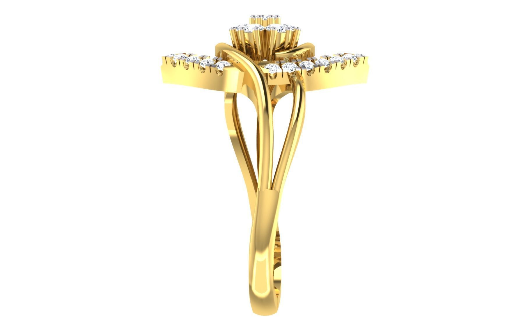 Light Weight Yellow Gold Diamond Ring -EZ R-172 3D print model_5