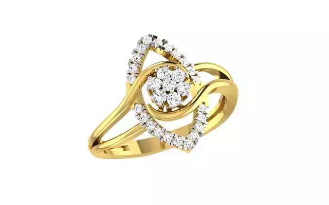 Light Weight Yellow Gold Diamond Ring  -EZ R-172
