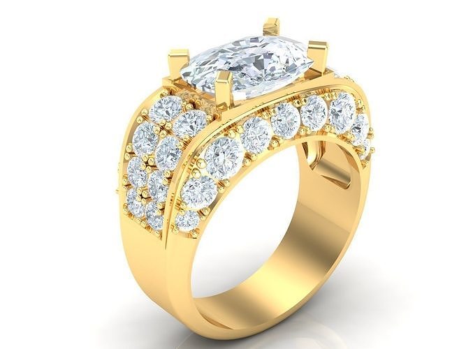New Fashion Gold Diamond Mens Ring 1MR100 3D print model